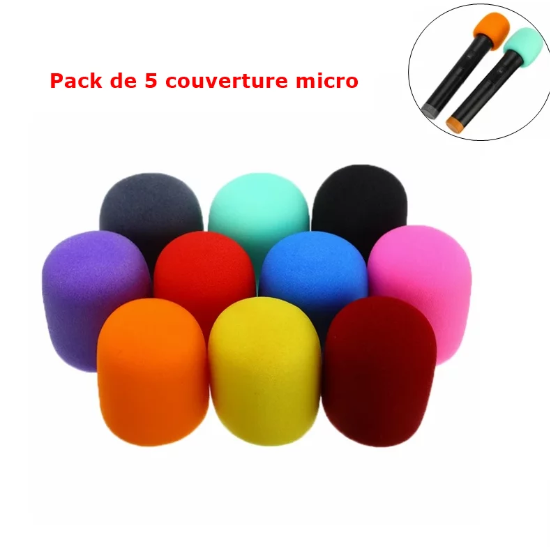 Couverture en mousse pour Microphone karaoké DJ, 5 pièces, multicolore, en forme de boule, haute qualité, 2.8x2.3 pouces