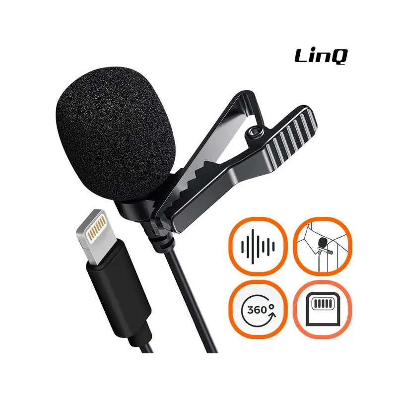 Micro Cravate iPhone / iPad avec Réduction du Bruit, Prise Lightning et Rotatif à 360°, LinQ - Noir