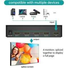 Repartiteur MT-VIKI MT-HD0104 HDMI 4K 30Hz pour 4 écrans d'épissage TV et 8 modes d'affichage