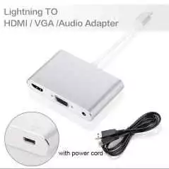 Adaptateur HDMI VGA Audio Casque avec Câble de Recharge pour 5S/6/6 s/7 iPad