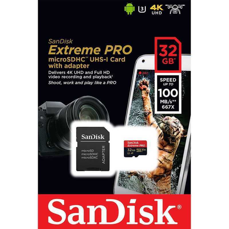 Carte Mémoire SanDisk Extreme Pro microSDHC UHS-I U3 V30 A1 + Adaptateur SD