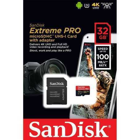 Carte Mémoire SanDisk Extreme Pro microSDHC UHS-I U3 V30 A1 + Adaptateur SD
