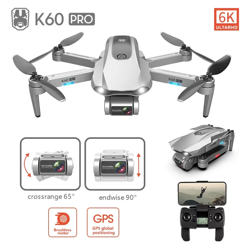 Drone professionnel K60 PRO GPS avec caméra, quadricoptère, cardan à 2 axes  6K, caméra grand Angle