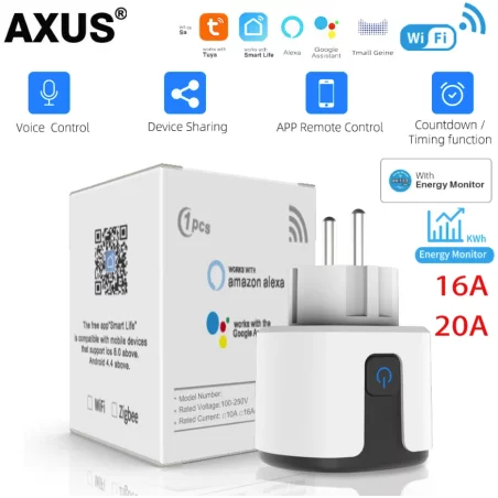 Prise intelligente WiFi Tuya, AXUS-004 prise en charge d'Alexa, Google Home, 16A, 20A