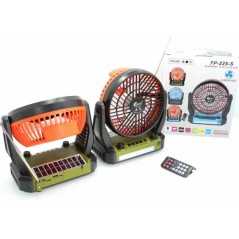 Haut parleur sans fil FEPE FP-225-S + ventilo radio Bluetooth avec lecteur de musique USB/TF/BT, 6 pouces, panneau solaire 5 V