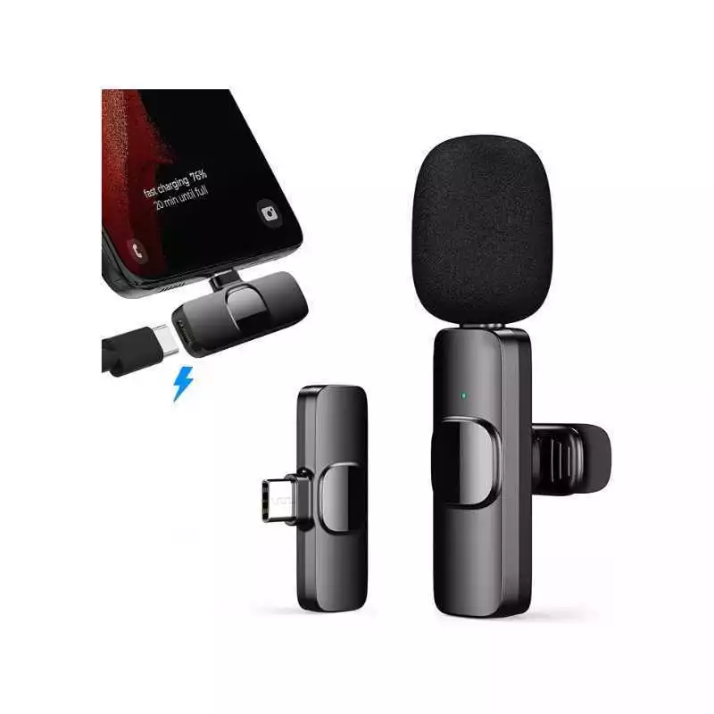 Mini microphone lavalier sans fil micro cravate K9-C type-c pour téléphone android avec réduction de bruit