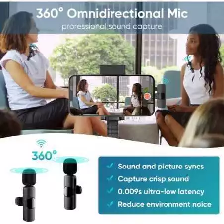 Microphone Lavalier sans fil micro cravate double K9-C-2IN1 Type-C pour android USB C, enregistrement audio vidéo