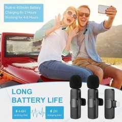 Microphone Lavalier sans fil micro cravate double K9-L-2IN1 pour Iphone, enregistrement audio vidéo
