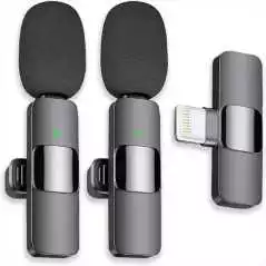 Microphone Lavalier sans fil micro cravate double K9-L-2IN1 pour Iphone, enregistrement audio vidéo