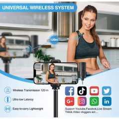 Microphone cravate sans fil double micro à revers pour Camera, MICRO CRAVATE SANS FIL AP031-3IN1,synchronisation automatique.