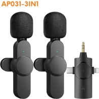 Microphone cravate sans fil double micro à revers pour Camera, MICRO CRAVATE SANS FIL AP031-3IN1,synchronisation automatique.