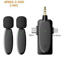 Microphone cravate sans fil double micro à revers pour Camera, MICRO CRAVATE SANS FIL AP003-2-3IN1,synchronisation automatique.