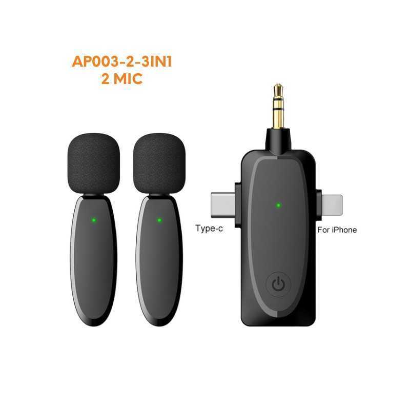 Microphone cravate sans fil double micro à revers pour Camera, MICRO CRAVATE SANS FIL AP003-2-3IN1,synchronisation automatique.