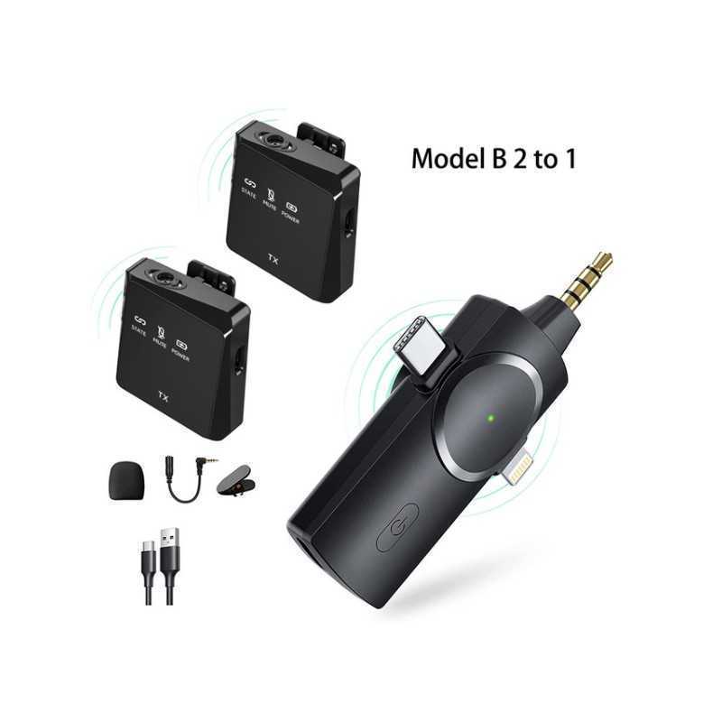 Microphone cravate lavalier sans fil double AP009-2-3IN1 à revers pour Camera, Android, PC et IOS