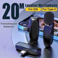 Mini microphone cravate lavalier sans fil AP004-C avec boîtier de chargement pour Type-c