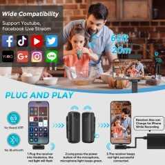 Microphone cravate sans fil J11-L / iPHONE avec boîtier de chargement, lot d'un seul micro à revers pour iPhone