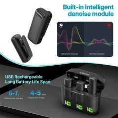 Microphone cravate sans fil J11-L / iPHONE avec boîtier de chargement, lot d'un seul micro à revers pour iPhone