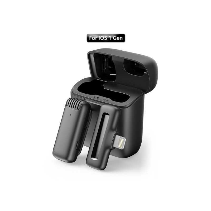 Microphone cravate sans fil J11-L / iPHONE avec boîtier de chargement, lot d'un seul micro à revers pour iPhone