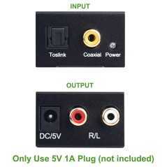 Convertisseur Audio numérique à analogique, convertisseur Audio optique numérique (SPDIF/Toslink) et RCA (L/R) stéréo avec Fiber