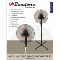 Ventilateur sur pied BINATONE A1692B double hélices 16 pouces 70 W