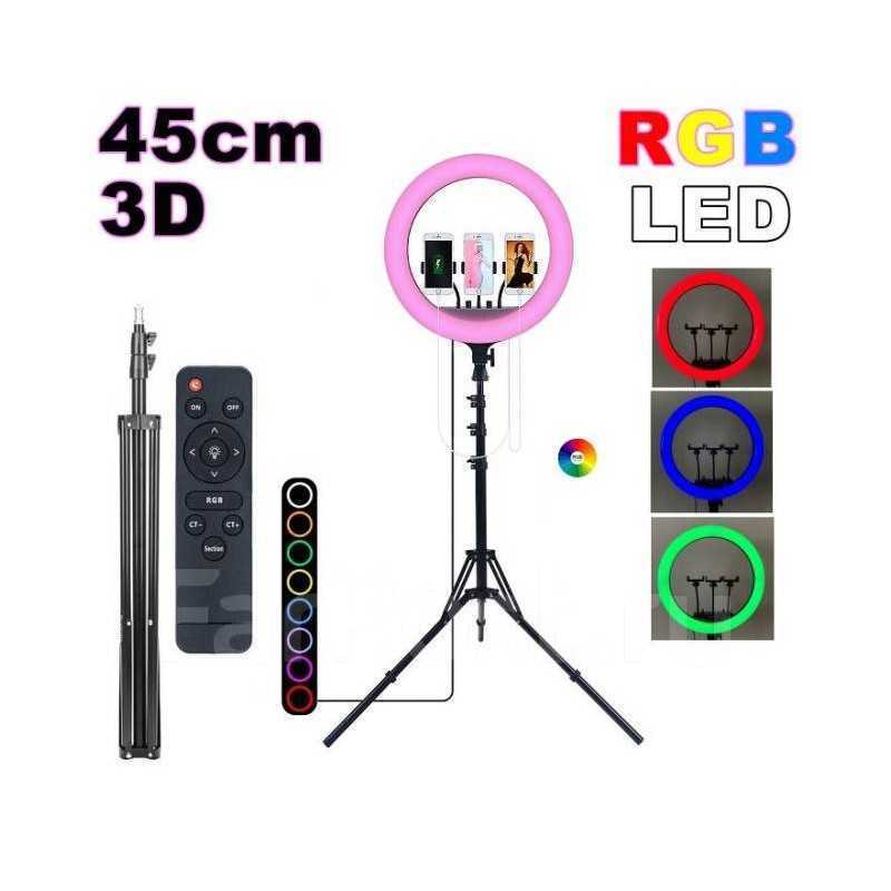 Ring light LED colorée 45 cm RGB MJ18 3D pour trépied selfie et vidéo