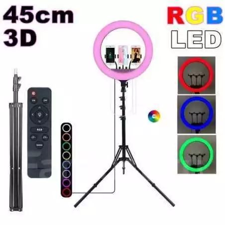 Ring light LED colorée 45 cm RGB MJ18 3D pour trépied selfie et vidéo