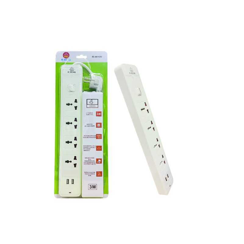 Rallonge RSTAR 4 sorties avec 2 ports de chargement USB RS-M142U Rallonge RSTAR 4 sorties avec 2 ports de chargement USB RS-M142U