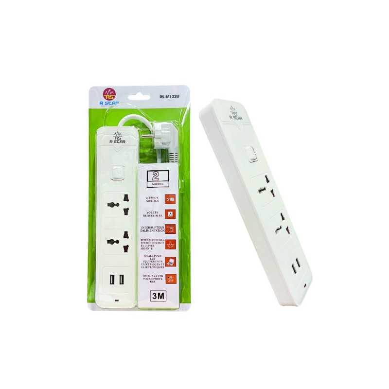 Rallonge RSTAR 2 sorties avec 2 ports de chargement USB RS-M122U Rallonge RSTAR 2 sorties avec 2 ports de chargement USB RS-M122U