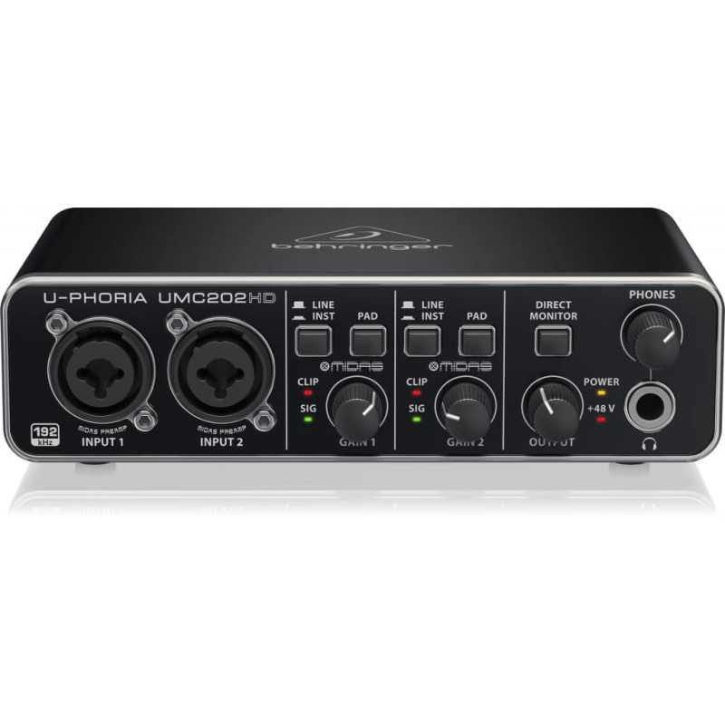 Carte son Numérique Behringer UMC202Hd USB 2 Entrées et 2 Sorties Audiophile, 24-Bit/192 Khz