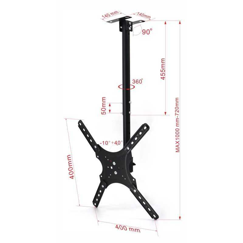 Support téléviseur Max Vesa 400x400m, pour plafond, à hauteur réglable, pour écrans 26 a 55" pouce Support téléviseur Max Vesa 400x400m, pour plafond, à hauteur réglable, pour écrans 26 a 55" pouce