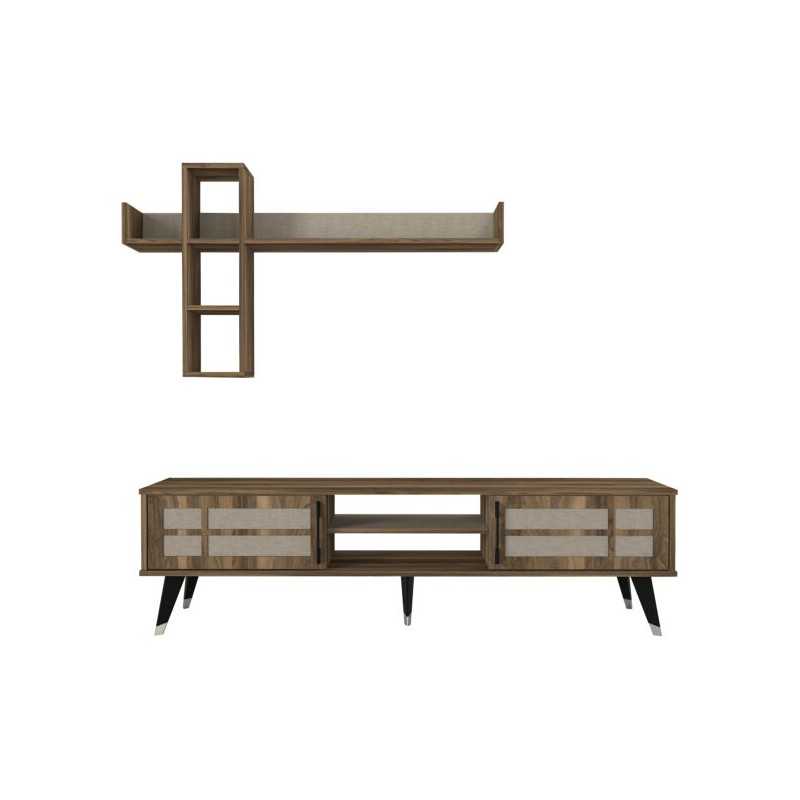 Table Téléviseur LOGAN TV T901 Unit Walnut Textile Table Téléviseur LOGAN TV T901 Unit Walnut Textile