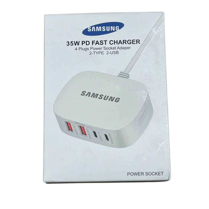 Prise de Courant Samsung 35W (MAX) 2 Types C 2 Prises USB 4 Prises Adaptateur Prise de Courant Samsung 35W (MAX) 2 Types C 2 Prises USB 4 Prises Adaptateur