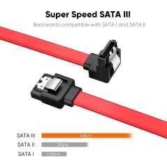 Câble disque dur SATA III 6,0 Gbit/s 7 broches femelle vers angle droit vers le bas avec loquet de verrouillage