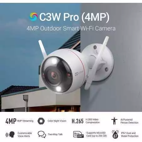 Caméra Wi-Fi extérieur EZVIZ C3W Pro 4MP avec 30m vision nocturne en couleur détection de forme humaine par IA