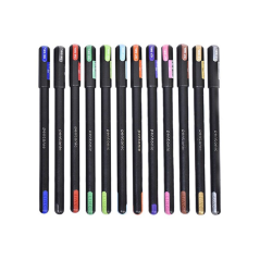 Stylo gel multicolore Pentonic (0,6 mm-1,0 mm, corps noir, lot de 12 pièces)