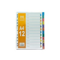 Intercalaires Séparateur Registre A4 avec 12 Onglets Imprimés Numériques de 1 à 12 en Couleur
