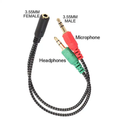 Écouteur Audio Mic Splitter Câble Adaptateur 2 Mâle à 1 Femelle 1 entrée à 2 sorties Stéréo Polybag Stock Aux Câble f