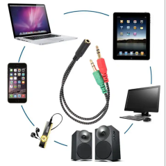 Écouteur Audio Mic Splitter Câble Adaptateur 2 Mâle à 1 Femelle 1 entrée à 2 sorties Stéréo Polybag Stock Aux Câble f