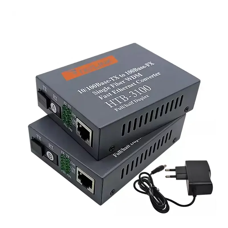 Paire Convertisseur de média à Fiber optique 100M HTB 3100 20km TX1310/RX1550nm SC Ethernet pour données