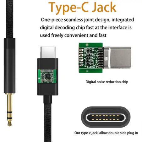 Câble adaptateur USB Type C vers jack 3.5mm pour Smartphone ou Voiture avec interface AUX