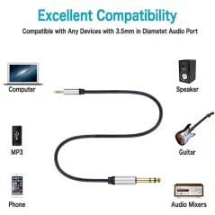 Câble audio Jack 3.5mm vers jack 6.35mm pour haut parleur de voiture casque stéréo MP3/4 PC