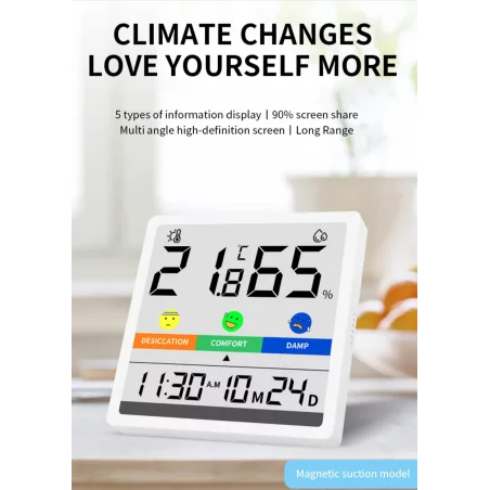 Thermo hygromètre domestique LX8116, de température et d'humidité d'horloge ultra-mince carré