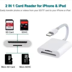 Adaptateur lecteur de carte mémoire 2 en 1 pour iPhone transfert de photos TF SD vers téléphone