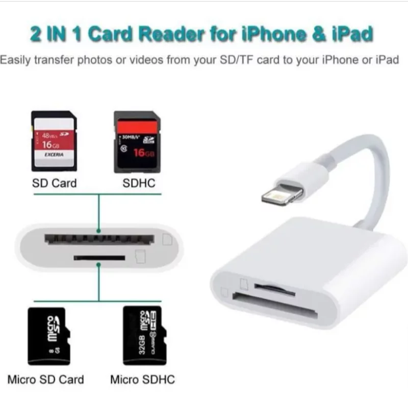 Adaptateur lecteur de carte mémoire 2 en 1 pour iPhone transfert de photos  TF SD