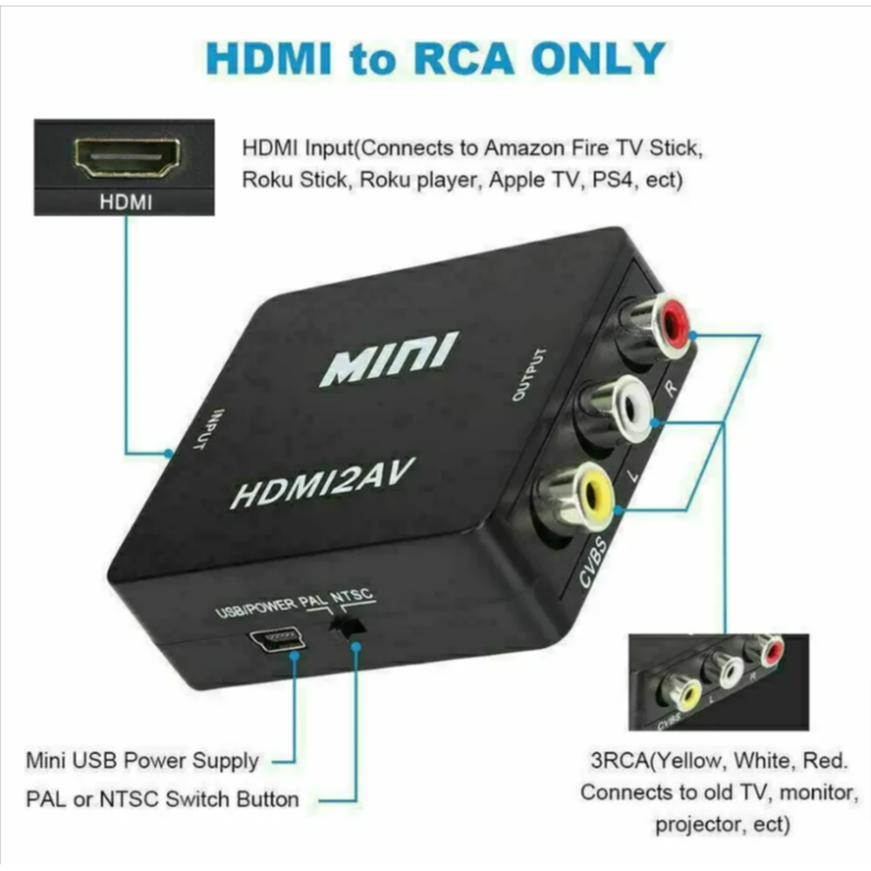 Adaptateur audio vidéo 1080P HDMI vers RCA AV CVBS 3RCA hdmi2av