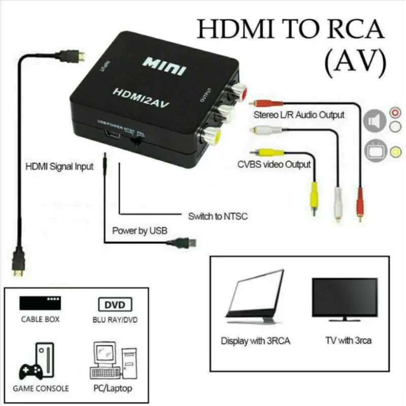marque generique - Adaptateur RCA vers HDMI AV2 Composite 1080P