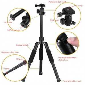 Trépied Yunteng VCT-190 en Aluminium avec rotule 5 sections pour Canon Nikon Sony DSLR Ildc Camera caméscope DV