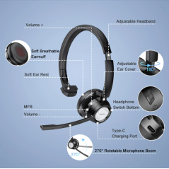 Casque Bluetooth sans fil NewBee BH60 avec microphone pour réunions en ligne