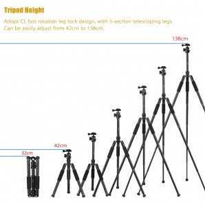 Trépied Yunteng VCT-190 en Aluminium avec rotule 5 sections pour Canon Nikon Sony DSLR Ildc Camera caméscope DV