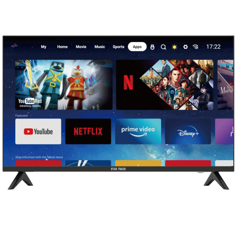 Téléviseur star track led smart tv android 11.0 T2S2 a+ écran, wifi, miracast, netflix, youtube, prime vi Téléviseur star track led smart tv android 11.0 T2S2 a+ écran, wifi, miracast, netflix, youtube, prime vi